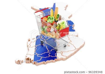 Purchasing power in Finland concept. Shopping cart with Finnish map, 3D rendering Purchasing power in Finland concept. Shopping cart with Finnish map, 3D rendering 96109348