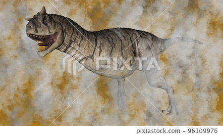 Carnotaurus dinosaur in the fog - 3D render Carnotaurus dinosaur in the fog - 3D render 96109976