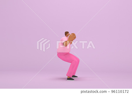 The black man with pink clothes. He is expression of body and hand when talking. 3d illustration of cartoon character in acting. The black man with pink clothes. He is expression of body and hand when talking. 3d illustration of cartoon character in acting. 96110172