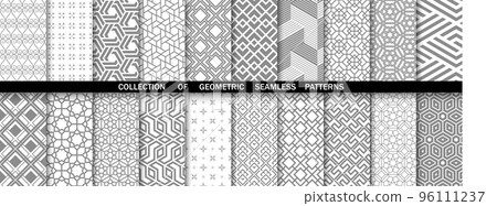 Geometric set of seamless gray and white patterns. Simple graphics. Geometric set of seamless gray and white patterns. Simple graphics. 96111237