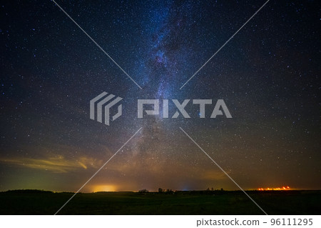 Night landscape with colorful Milky Way, autumn sky Night landscape with colorful Milky Way, autumn sky 96111295