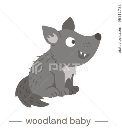 Vector hand drawn flat baby wolf. Funny woodland animal icon. Cute forest animalistic illustration for children design, print, stationery Vector hand drawn flat baby wolf. Funny woodland animal icon. Cute forest animalistic illustration for children design, print, stationery 96111788