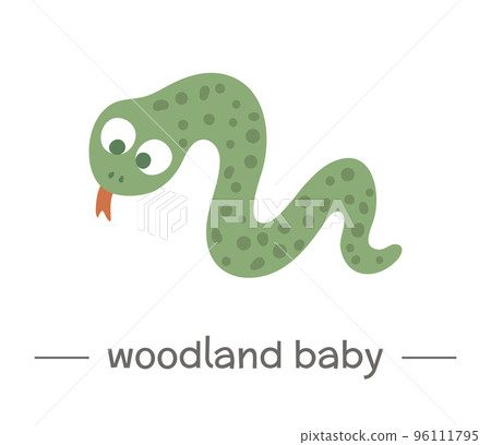 Vector hand drawn flat baby snake. Funny woodland animal icon. Cute forest animalistic illustration for childrens design, print, stationery Vector hand drawn flat baby snake. Funny woodland animal icon. Cute forest animalistic illustration for childrens design, print, stationery 96111795