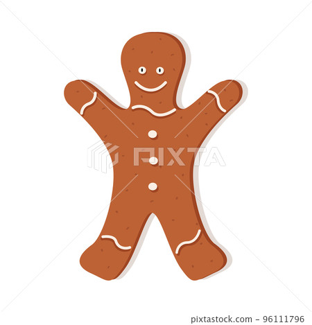 Christmas gingerbread in the form of a man. Delicious New Year's dessert, festive curly cookies with icing 96111796
