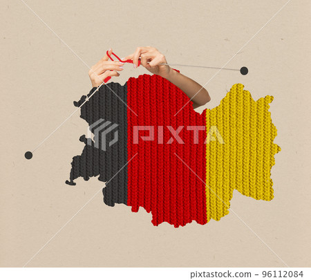 Creative conceptual design. Knitted texture of map of Germany as a symbol of heating season. Gas transportation crisis 96112084