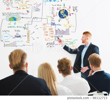 Businessman drawing a new project during a meeting of the company. Concept of startup and new business 96112713