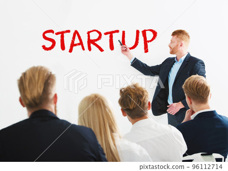 Businessman speaks about a new startup during a training meeting. Concept of success 96112714