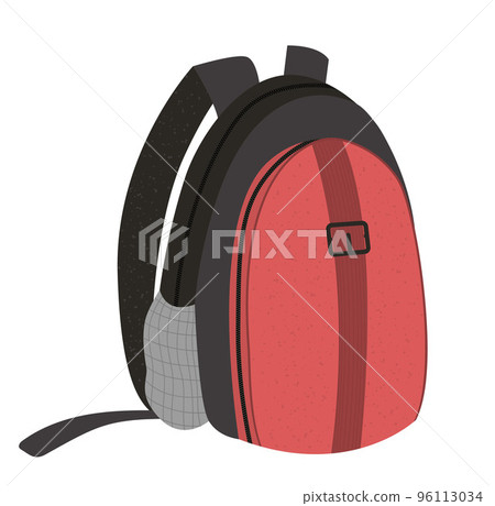 Vector flat illustration of a traveler backpack. Trip bag sign. Travel object icon isolated on white background. Vacation infographic element. 96113034