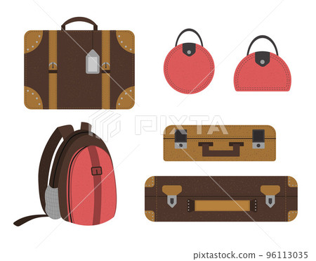 Vector flat set of traveler suitcases. Luggage icons collection. Travel objects isolated on white background. Vacation infographic element. 96113035
