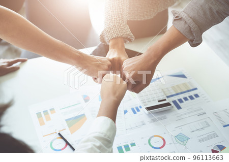 Business merger, Asian business firms show fundraising synergies to strengthen marketing and investment. together concept. Business merger, Asian business firms show fundraising synergies to strengthen marketing and investment. together concept. 96113663