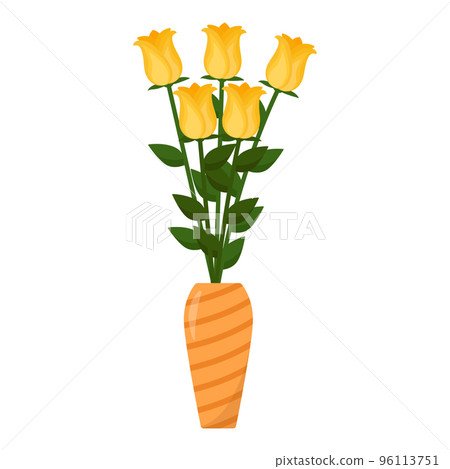 Bouquet of yellow roses in vase, vector illustration 96113751