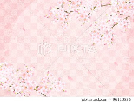 Beautiful cherry blossoms-Pink color-Checkered pattern-Japanese paper wallpaper-Gorgeous background material frame 96113826