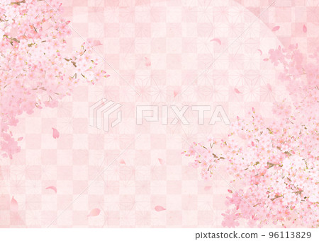 Beautiful cherry blossoms-Pink color-Checkered pattern-Japanese paper wallpaper-Gorgeous background material frame 96113829