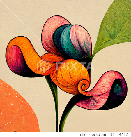 Watercolor art background. Digital generated wallpaper design with flower paint brush line art. 96114462