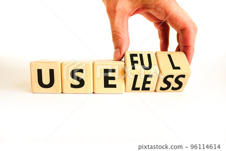 Useful or useless symbol. Concept words Useful or Useless on wooden cubes. Businessman hand. Beautiful white table white background. Business useful or useless concept. Copy space. Useful or useless symbol. Concept words Useful or Useless on wooden cubes. Businessman hand. Beautiful white table white background. Business useful or useless concept. Copy space. 96114614