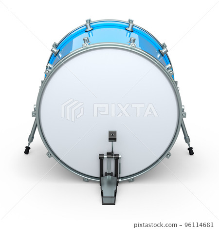 Realistic drum with pedal on white background. 3d render of musical instrument 96114681