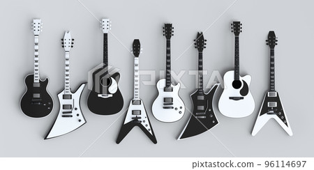 Set of electric acoustic guitars isolated on white background. Set of electric acoustic guitars isolated on white background. 96114697
