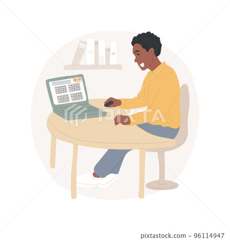 College preparatory test isolated cartoon vector illustration. College preparation, testing online, standardized annual examination, teenager writing test with timer on computer vector cartoon. 96114947