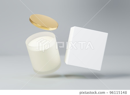 Frosted glass jar candle with gold lid and box 3D render mockup 96115148