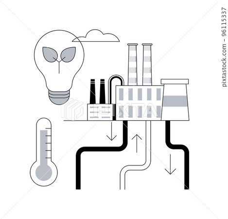 Geothermal energy abstract concept vector illustration. Renewable sources, enhanced geothermal system, thermal green energy, power plants, geyser, heat pump, steam flow, water abstract metaphor. Geothermal energy abstract concept vector illustration. Renewable sources, enhanced geothermal system, thermal green energy, power plants, geyser, heat pump, steam flow, water abstract metaphor. 96115337