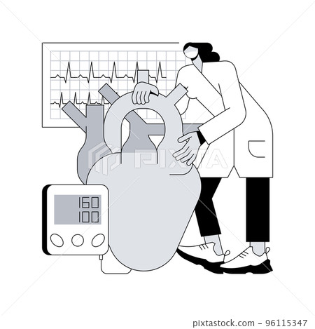 Hypertension abstract concept vector illustration. Cardiological problem, high blood pressure, measuring device, cholesterol level diagnostic, hypertension cause, ambulance abstract metaphor. Hypertension abstract concept vector illustration. Cardiological problem, high blood pressure, measuring device, cholesterol level diagnostic, hypertension cause, ambulance abstract metaphor. 96115347