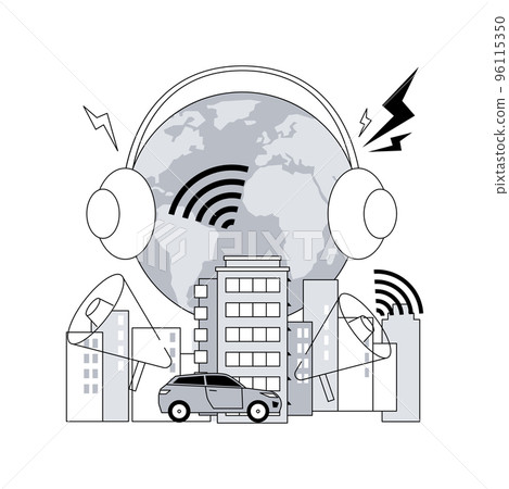 Noise pollution abstract concept vector illustration. Sound pollution, noise contamination from construction, urban problem, stress cause, ear protection, hearing problem abstract metaphor. 96115350