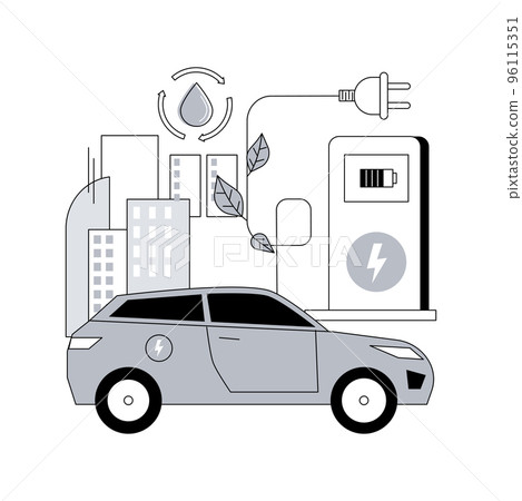 Electric vehicle use abstract concept vector illustration. Zero emission vehicle, urban electromobile service, modern electric car, industrial use, eco-friendly transportation abstract metaphor. 96115351