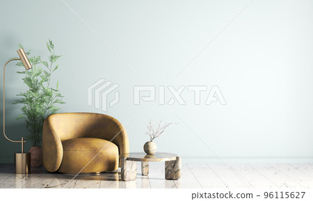Interior with armchair and floor lamp, wall with copy space. 3d rendering Interior with armchair and floor lamp, wall with copy space. 3d rendering 96115627