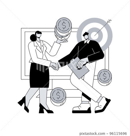 Affiliate marketing abstract concept vector illustration. Target affiliate program, digital marketing tool, internet promotion strategy, online sales management, partner website abstract metaphor. Affiliate marketing abstract concept vector illustration. Target affiliate program, digital marketing tool, internet promotion strategy, online sales management, partner website abstract metaphor. 96115696