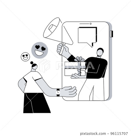 Interactive advertising abstract concept vector illustration. Customer engagement analytics, effective marketing service, interactive media communication, online product promotion abstract metaphor. 96115707