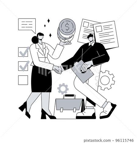 Money lending abstract concept vector illustration. Small money lenders, private individuals loans, short term financing, commercial and industrial bank credit, working capital abstract metaphor. 96115746