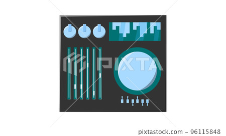 ld retro vintage green audio music equipment vinyl dj board with sliders and cranks and buttons from the 70s, 80s, 90s. Vector illustration ld retro vintage green audio music equipment vinyl dj board with sliders and cranks and buttons from the 70s, 80s, 90s. Vector illustration 96115848