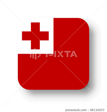 Tonga flag - flat vector square with rounded corners and dropped shadow. 96116853