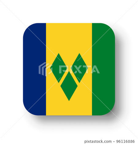 Saint Vincent and the Grenadines flag - flat vector square with rounded corners and dropped shadow. Saint Vincent and the Grenadines flag - flat vector square with rounded corners and dropped shadow. 96116886