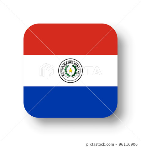 Paraguay flag - flat vector square with rounded corners and dropped shadow. 96116906