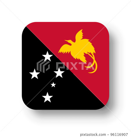 Papua New Guinea flag - flat vector square with rounded corners and dropped shadow. 96116907