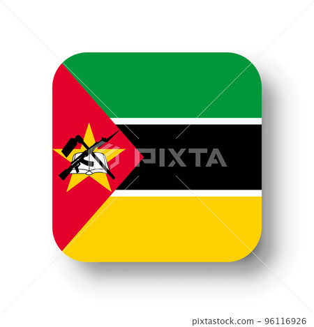Mozambique flag - flat vector square with rounded corners and dropped shadow. 96116926