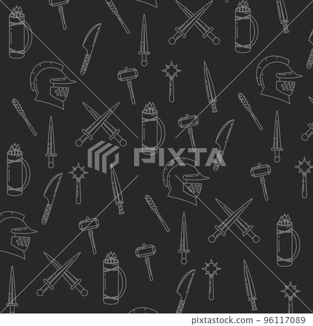 Seamless pattern background with medieval weapons icon Vector Seamless pattern background with medieval weapons icon Vector 96117089