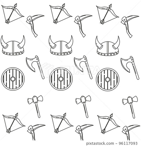 Seamless pattern background with medieval weapons icon Vector 96117093