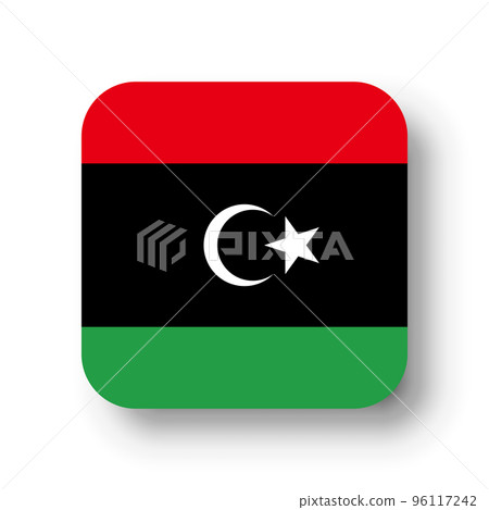 Libya flag - flat vector square with rounded corners and dropped shadow. Libya flag - flat vector square with rounded corners and dropped shadow. 96117242