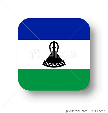 Lesotho flag - flat vector square with rounded corners and dropped shadow. 96117244