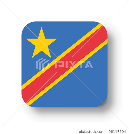 Democratic Republic of the Congo flag - flat vector square with rounded corners and dropped shadow. 96117304