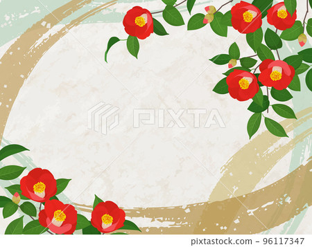 Japanese frame and background of camellia and brush 96117347