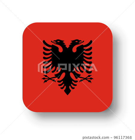 Albania flag - flat vector square with rounded corners and dropped shadow. 96117368