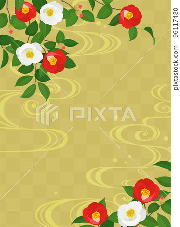 山茶花日式背景框_垂直（3：4） 96117480