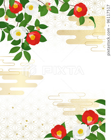 Camellia Japanese frame / background _ luxury _ hemp leaf _ vertical (3: 4) 96117517