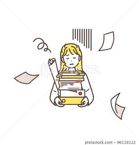 Illustration material of a busy business woman Paperless work that has not progressed 96118122