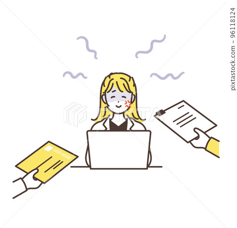 Illustration material of a business woman forced to do chores 96118124