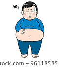 Male illustration of a metabolic body type pinching the meat of the stomach 96118585