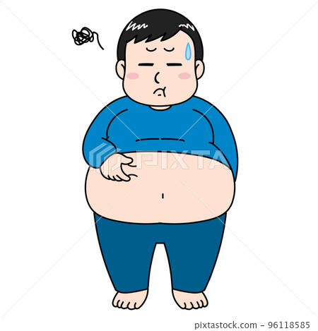 一種新陳代謝體型的男性插圖捏著胃的肉 96118585
